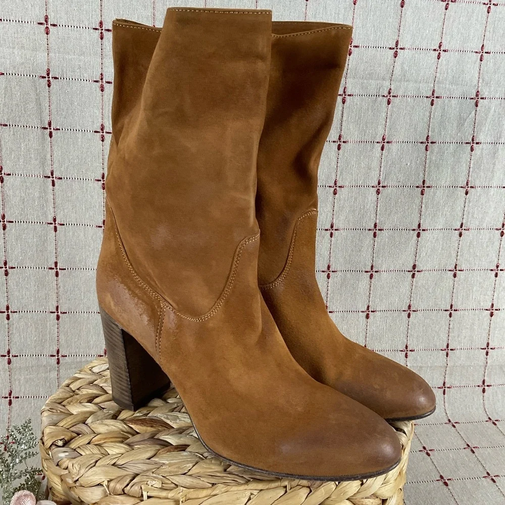 Free People “Dakota” Premium Suede Slouch Mid Calf Heeled Boots 40 US 10 Booties - Picture 3 of 11